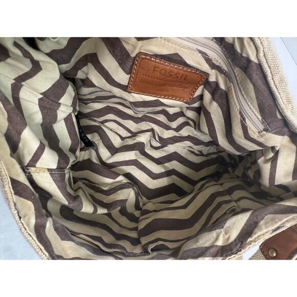 Fossil Long Live Vintage Khaki Canvas & Leather Crossbody Messenger‎ Bag Khaki - Picture 9 of 16